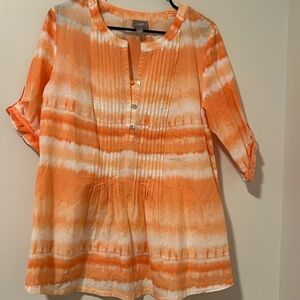 J. Jill 100% Cotton Lightweight Boho Cottagecore Orange Peach Blouse Size Medium